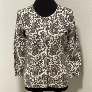 Cable and Gauge Paisley Printed Crewneck Cardigan Size Small